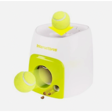 Lanceur de balles interactif automatique pour chiens, distributeur de friandises, jouet d'entraînement à base de balles de tennis, blanc et