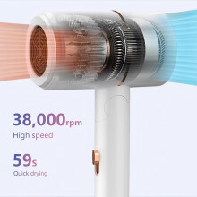 Asciugacapelli ionico pieghevole (bianco) con diffusore, asciugatura rapida da 800 W, 38000 giri/minuto, leggero, rosa e blu, Black Fr