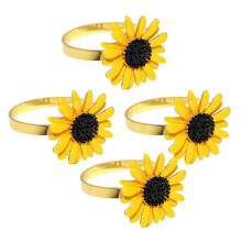 Yellow Sunflower Napkin Rings for Fall Dinner Settings Zinc Alloy 4Pcs