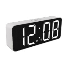 Ceas deșteptător LED dreptunghiular simplu, font mare, alb texturat, 2 ceasuri deșteptătoare