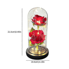Lámpara de cúpula de cristal con forma de rosa eterna - Decoración LED con mariposa y rosa eterna con luces blancas cálidas