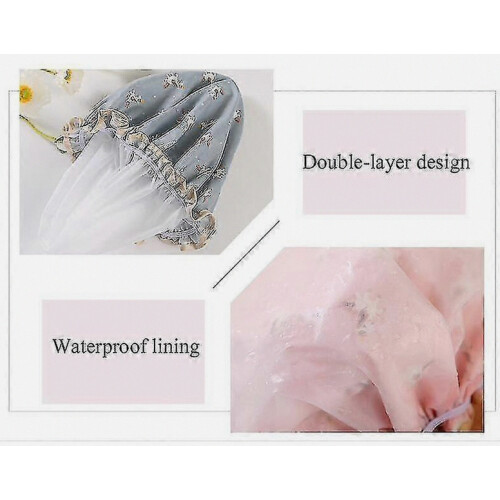 Shower Caps 2 Pack Waterproof Double Layers Caps Elastic,flamingo 2