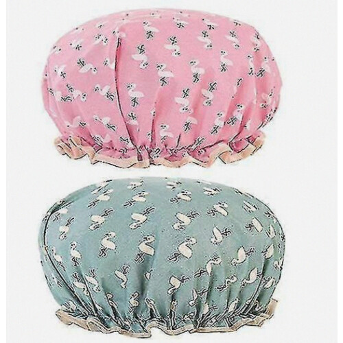 Shower Caps 2 Pack Waterproof Double Layers Caps Elastic,flamingo