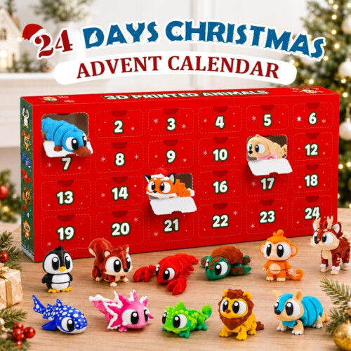 Julkalender 2026 med mini 3D-utskrivna djurleksaker 2