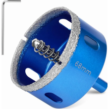 Diamantgatenzaag van 68 mm met centreerboor, koolstofstaal, compatibel met standaard boren voor glas, tegels en keramiek.