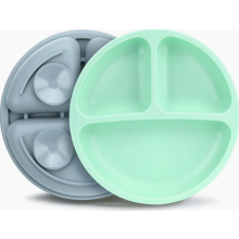 Siliconen babybordjes met zuignap, antislip, BPA-vrij, vaatwasmachinebestendig, set van 2, blauw en mintgroen
