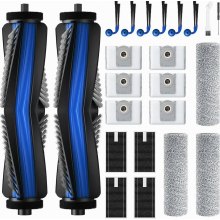 23-delige vervangingsset voor robotstofzuigers, bestaande uit 2 hoofdborstels, 6 stofzakken, 3 dweilrollen, 4 filters en 6 zijborstels.