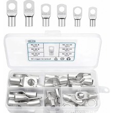Set van 30 koperen kabelogen, 16, 25 en 35 mm² ringaansluitingen, M8 en M10, vertind koper voor accukabels