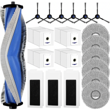 20-delige accessoirekit voor robotstofzuiger, inclusief 1 rubberen hoofdborstel, 4 stofzakken, 6 dweilpads, 3 filters en 6 zijborstels.