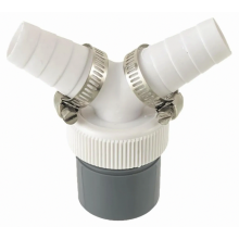 Y-connector afvoeradapter voor wasmachines, vaatwassers en wasdrogers, 19-24 mm inlaat, 40 mm uitlaat, slangklem