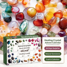 Healing Crystal Art & Craft Advent Calendar, 24 Days Natural Gemstone Christmas Countdown Blind Box Gift