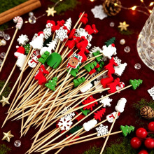 (50pcs) Kersthanenstaartstokjes met meerdere patronen, haanstaartprikkers, drankgarnituur, bardecoratie,