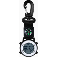 Digitale Karabineruhr, kompatibel mit Rucksäcken und Gürtelschlaufen, Leuchtzifferblatt, Kalender, Alarm, Kompass