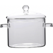 Hittebestendige glazen kookpan met deksel, 1,9 liter, helder glas, geschikt voor dagelijks gebruik, ovenbestendig.