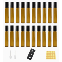 20er-Packung 10-ml-Rollflaschen aus Braunglas, leere, wiederbefüllbare Behälter für ätherische Öle und Parfüm