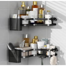 Schwarzes Eckduschregal, 2er-Pack, Badezimmer-Organizer ohne Bohren mit 4 Haken für Shampoo und Toilettenartikel