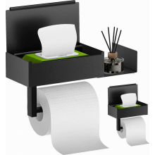 Toilettenpapierhalter mit Feuchttuchbox, kein Bohren erforderlich, Edelstahl, Mattschwarz, Badezimmerregal