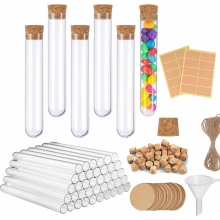 30 Pack Plastic Test Tubes with Cork Stoppers, 18 x 105 mm, 62-Piece Set with Labels, String and Funnel