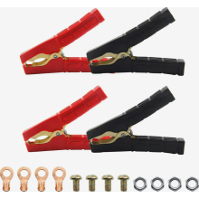4-Piece 100-500A Battery Clamps, Pure Copper Crocodile Clips with Insulated Plastic Handles, Red Black