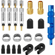 19 Piece Presta Valve Repair Kit Compatible with Bicycles and Mountain Bikes, Valve Cores, Adapters and Key