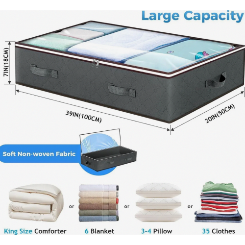 4 Pack 90L Underbed Storage Boxes with Lids, Foldable Organisers for Clothes, Duvets and Bedding, Grey 1