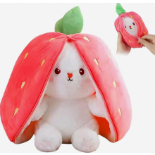 Plush Easter Bunny Toy, 25 cm Carrot and Strawberry Stuffed Animal, Hide and Seek Gift for Kids Ages 12 and Up