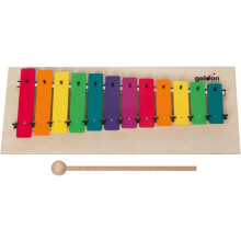 Metallophone, conjunto de 12 placas de som em ouro 11,030 com moldura de madeira