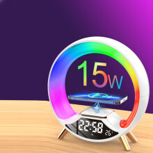 (Black) RGB Bedside Lamp with Bluetooth Speaker & Wireless Charger