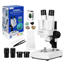 ESAKO Dual LED Kids Microscope - Science Kit with 10 Prepared Slides & 10 DIY Blank Slides, Mineral & Insect Specimens, Microscope Kit for