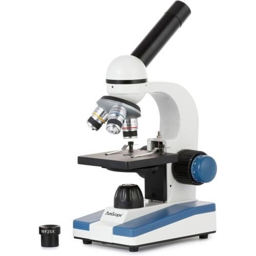 AmScope Microscópio Composto, Cabeça Monocular Rotativa 360 Graus, 40X-1000X, Modelo M150C
