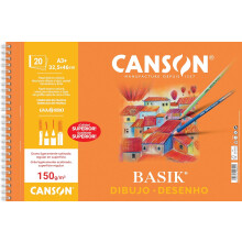 Canson Dibujo Basik, papel de desenho branco, grão fino, 150gsm, espiralado, 32,5x46cm, 20 folhas