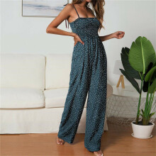 (Green,M)Womens Strappy Holiday Playsuit Romper Ladies Jumpsuit Summer Beach Polka Dot