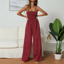 (Red,S)Womens Strappy Holiday Playsuit Romper Ladies Jumpsuit Summer Beach Polka Dot