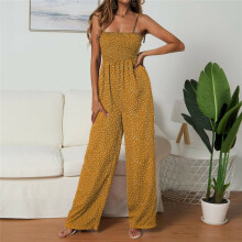 (Yellow,L)Womens Strappy Holiday Playsuit Romper Ladies Jumpsuit Summer Beach Polka Dot