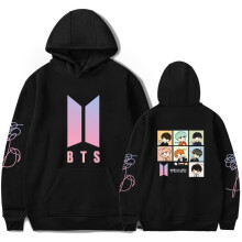 (Black,3XL)Bts Bangtan Boys Character Print Hooded Sweatshirt Long Sleeved Hoodie Gift