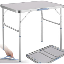 tectake mesa dobrável de alumínio, 75x55x68cm, altura ajustável, impermeável, para jardim e campismo