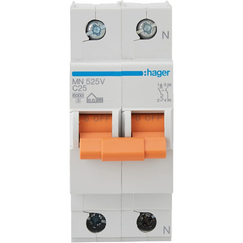 Interruptor automático magnetotérmico série MN, 1P+N, 25A, curva C, 6KA