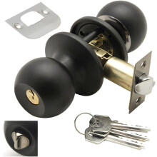 Pomo de porta Wolfpack com fechadura e tranca, preto, para entrada