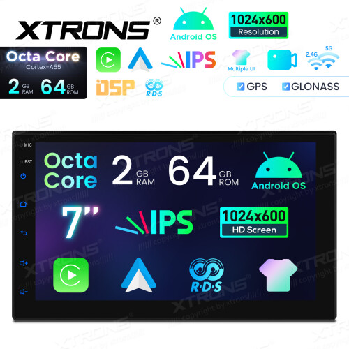 XTRONS Autoradio, 2 x 64 GB Speicher, 8 Kerne, Android 14, HD IPS Touchscreen, Doppel-DIN
