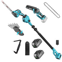 SEESII 6-in-1 Elektrischer Heckentrimmer, 880W bürstenloser Motor, mit 2,4 m Teleskopstange und 2x 4,0 Ah Akku