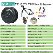 KUNTENG E-Bike Elektromotor, 36V 250W, bürstenloser Getriebemotor, XF08 Hinterrad Freilauf Kassettenantrieb