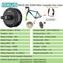 KUNTENG E-Bike Elektromotor, 48V 500W bürstenloser Getriebemotor, XF15C Hinterrad Kassettenfreilaufantrieb