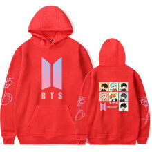 (Red,XL)Moletom com capuz Bts Bangtan masculino estampa de personagem manga comprida presente