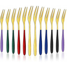 12 Fruit Cake Forks, 304 Stainless Steel Dessert Forks, Colorful Mini Pastry Fork For Cake