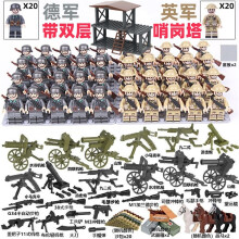 (40PCS-H) War II the British and German armies Desert Military Sodiers Weapons Minifigures Kids Toys Gifts