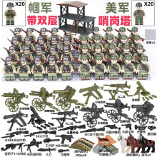 (40PCS-L) War II the British and German armies Desert Military Sodiers Weapons Minifigures Kids Toys Gifts