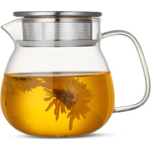 (1000ML) Premium Glass Tea Pot Round Shape | Borosilicate Glass Tea Pot with Stainless Steel Infuser | Tea Pot with Strainer for Loose Leaf Tea