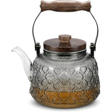 (Gray) Vintage Glass Teapot with Removable Infuser, 1000 ml Stovetop Tea Kettle