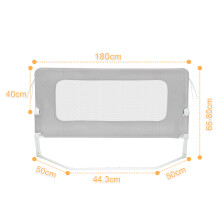 Barrière de lit pour enfant 180 cm, Hauteur réglable 66-80 cm, Pliable, Gris