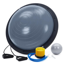 Ballon d'équilibre demi-balle de yoga Gris, 60 cm, avec bandes de résistance et pompe pour fitness